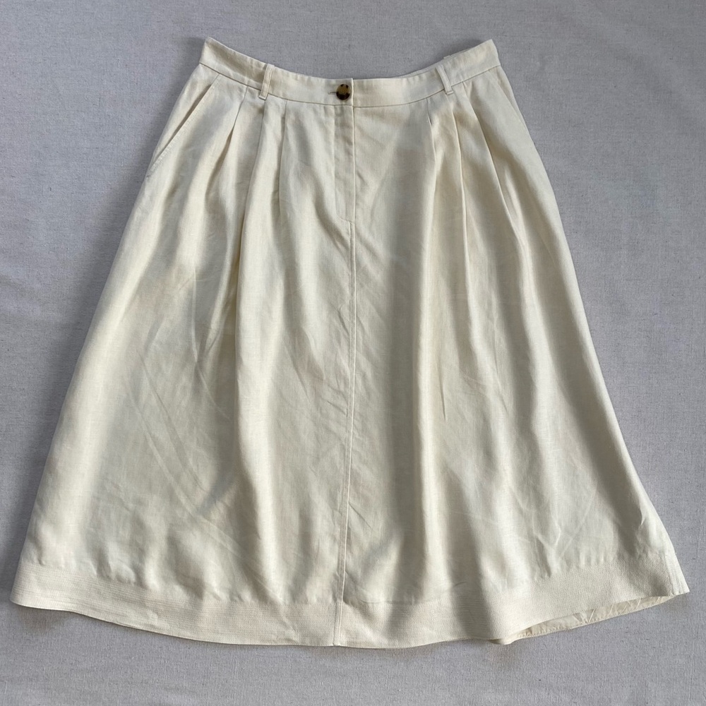 Lafayette 148 New York Rosabella Ivory Linen Pleated Flare Skirt With Pockets - Picture 3 of 11